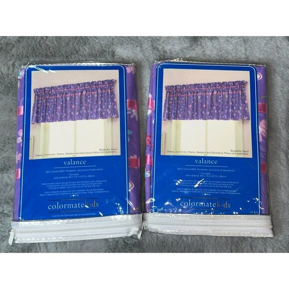 VTG 1990s Colormate Kids Sears Valances Lot of 2 84" x 15" Butterfly Swirl - Picture 2 of 6